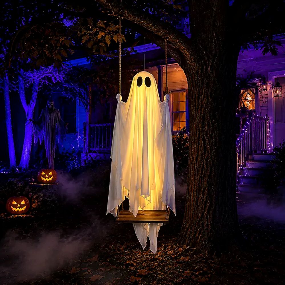 LED Light-Up Swinging Ghost Halloween Decoration