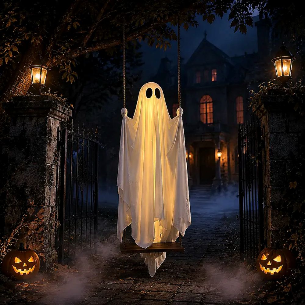 LED Light-Up Swinging Ghost Halloween Decoration