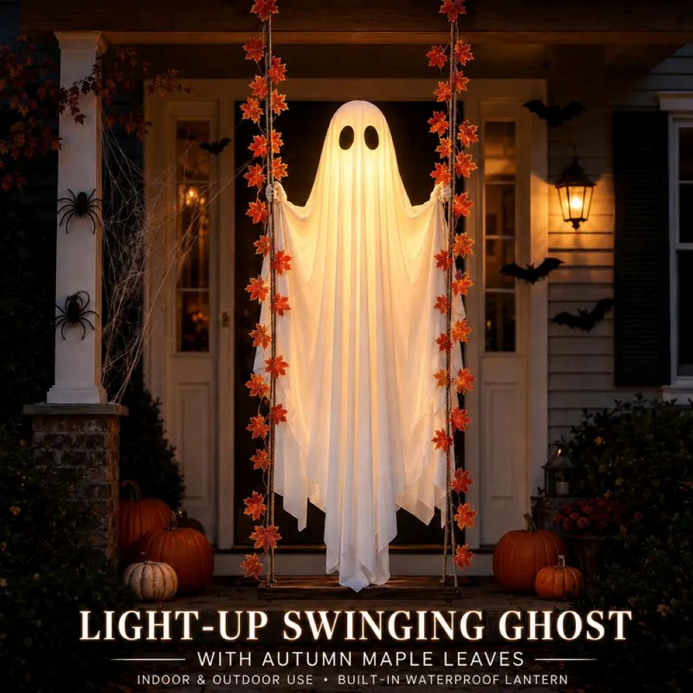 LED Light-Up Swinging Ghost Halloween Decoration