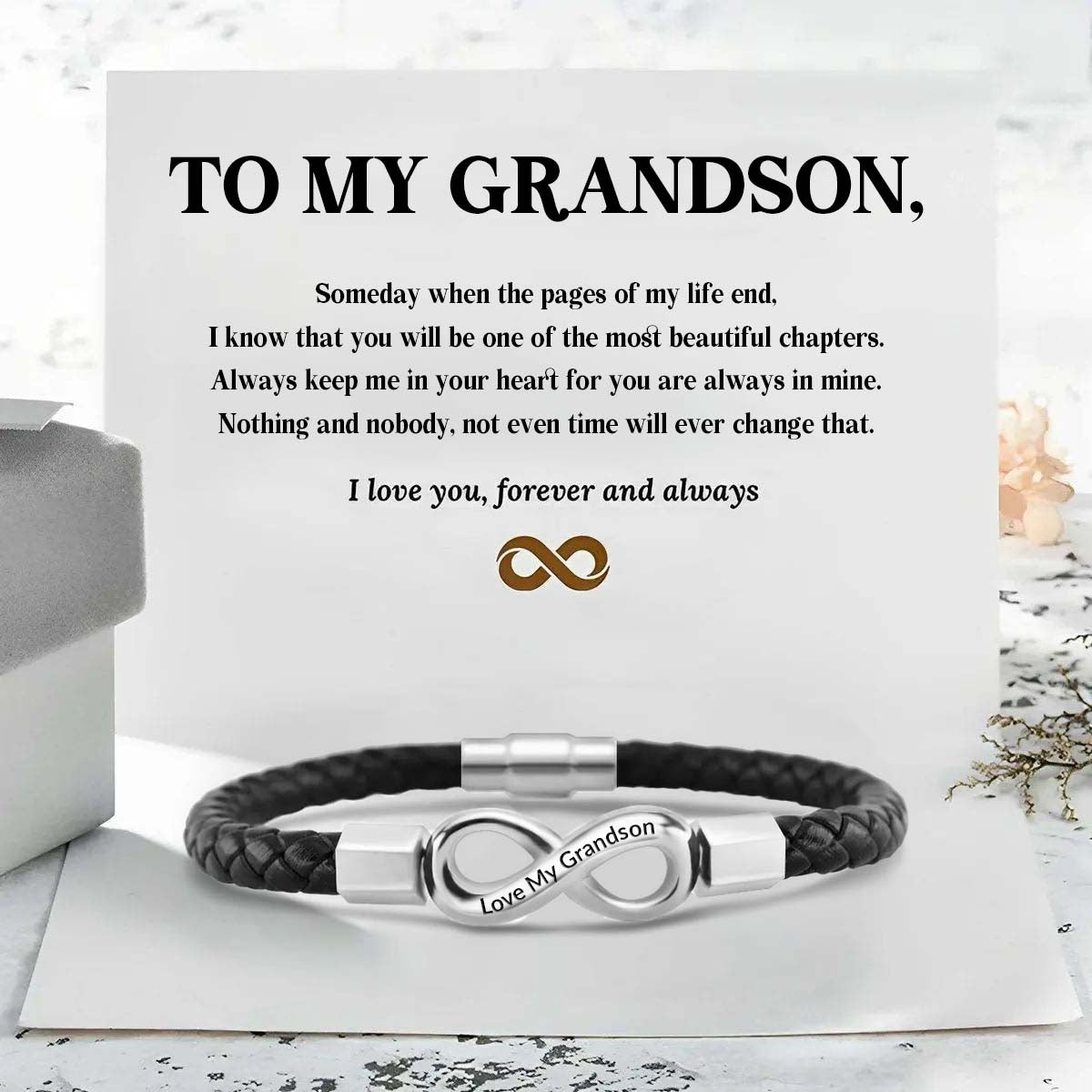 Love My Grandson - I Love You Forever And Always - Infinity Leather Bracelet