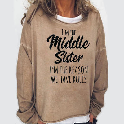 Sister Funny Crew Neck Casual Letter Sweatshirts