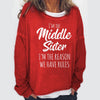 Sister Funny Crew Neck Casual Letter Sweatshirts