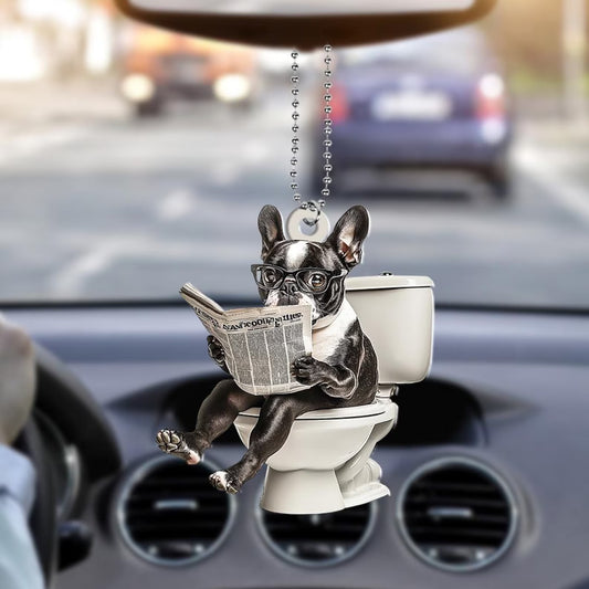 Boston Terrier - Dog Sitting On Toilet Ornament  OT001