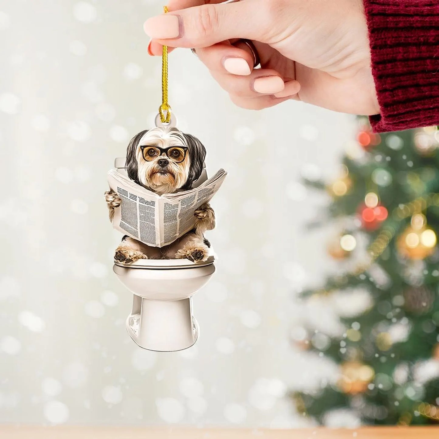 Havanese - Dog Sitting On Toilet Ornament  OT005