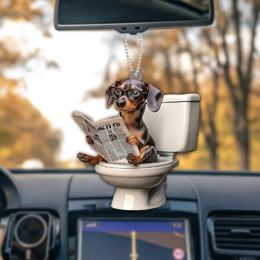 Dachshund - Dog Sitting On Toilet Ornament  OT011