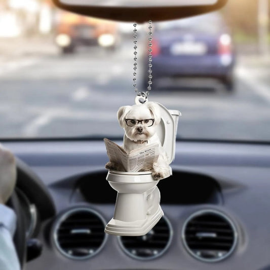 Maltese - Dog Sitting On Toilet Ornament  OT012