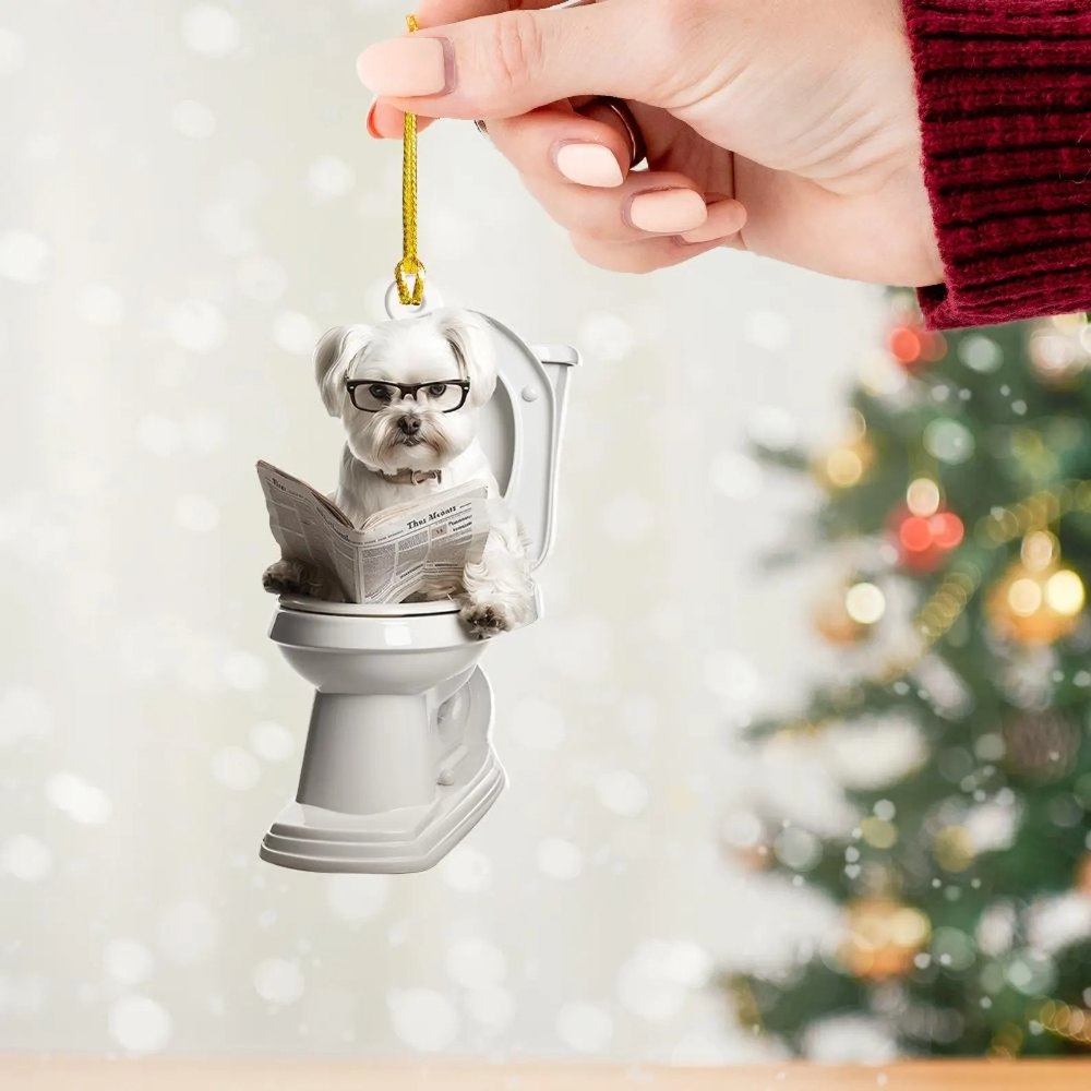 Maltese - Dog Sitting On Toilet Ornament  OT012
