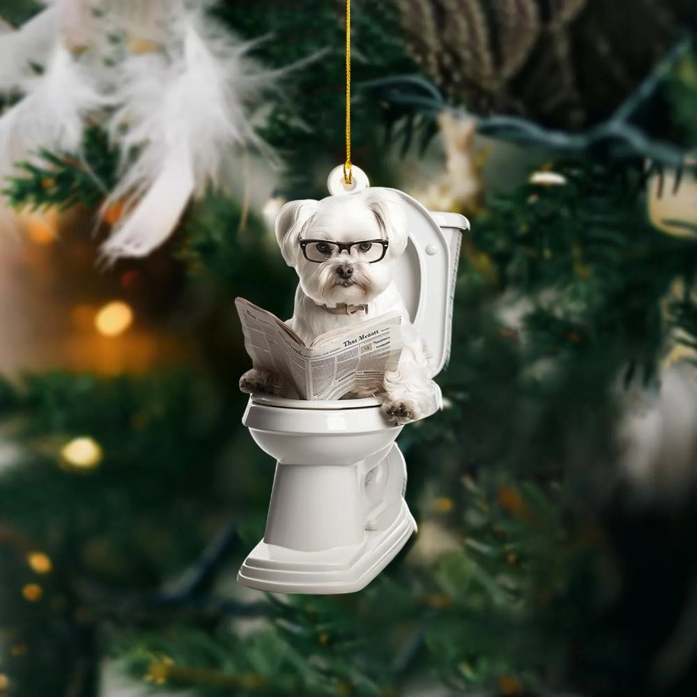 Maltese - Dog Sitting On Toilet Ornament  OT012