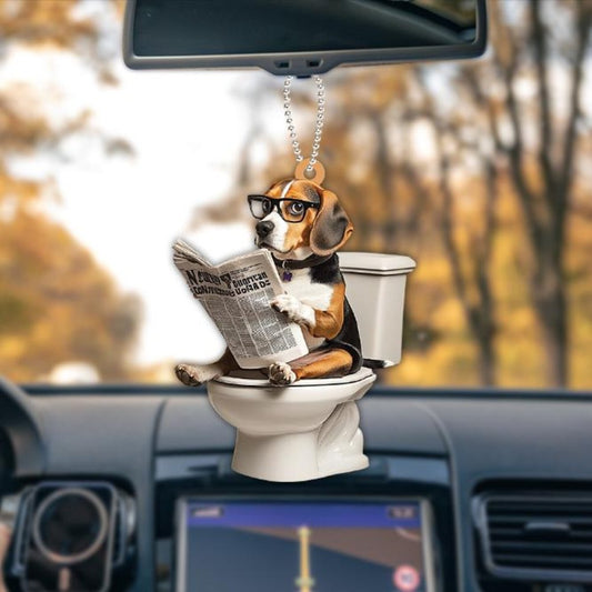 Beagle - Dog Sitting On Toilet Ornament  OT014