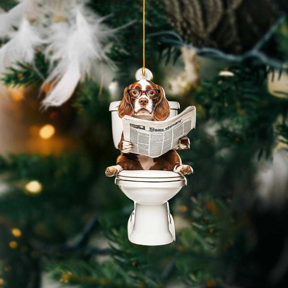 Brittany Spaniel - Dog Sitting On Toilet Ornament  OT020