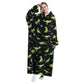 Oversized Wearable Hoodie Blanket – Black Green Dinosaur