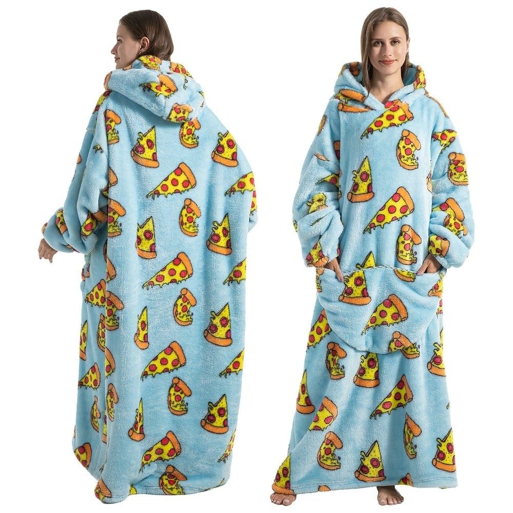 Oversized Wearable Hoodie Blanket – Blue Pizza