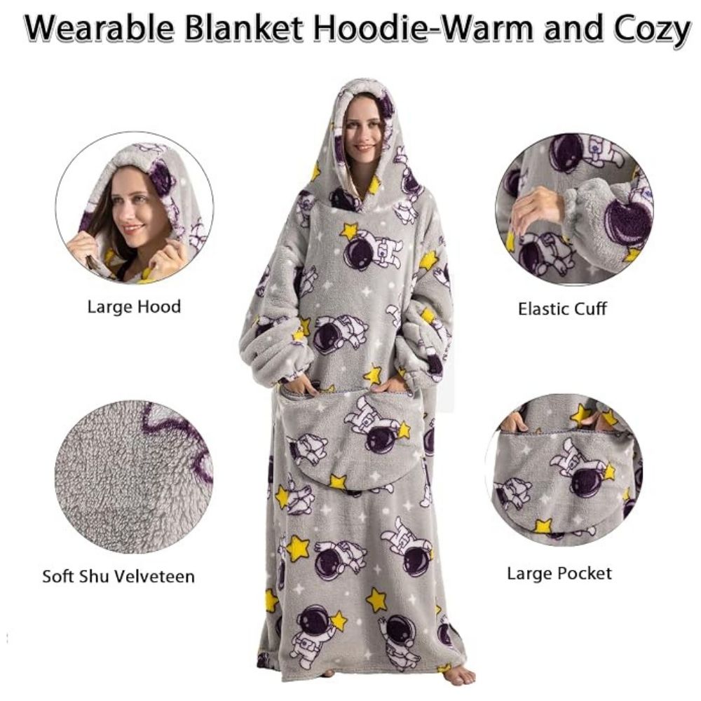 Oversized Wearable Hoodie Blanket – Gray Astronaut