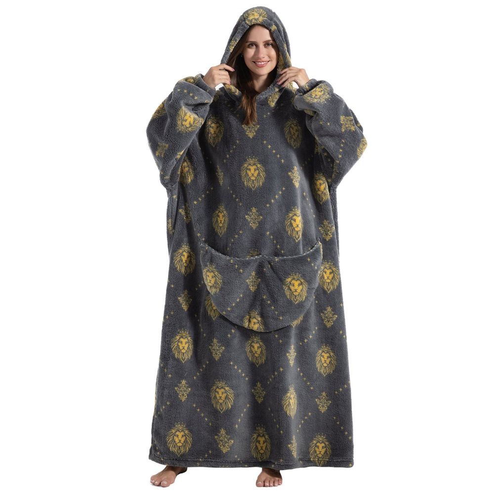 Oversized Wearable Hoodie Blanket – Gray Lion