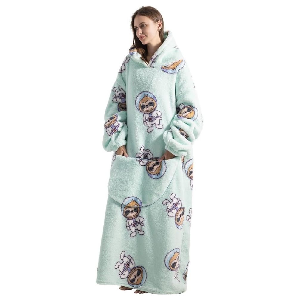 Oversized Wearable Hoodie Blanket – Green Space Sloth
