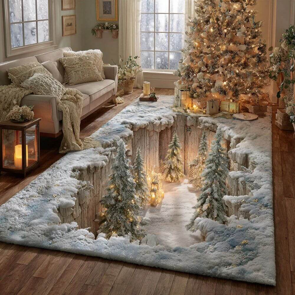 Winter Wonderland 3D Illusion Snowy Forest Area Rug - H729
