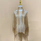 Women's Solid Color Fringe Trim Shawl & Chain Decor Poncho Set