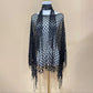 Women's Solid Color Fringe Trim Shawl & Chain Decor Poncho Set