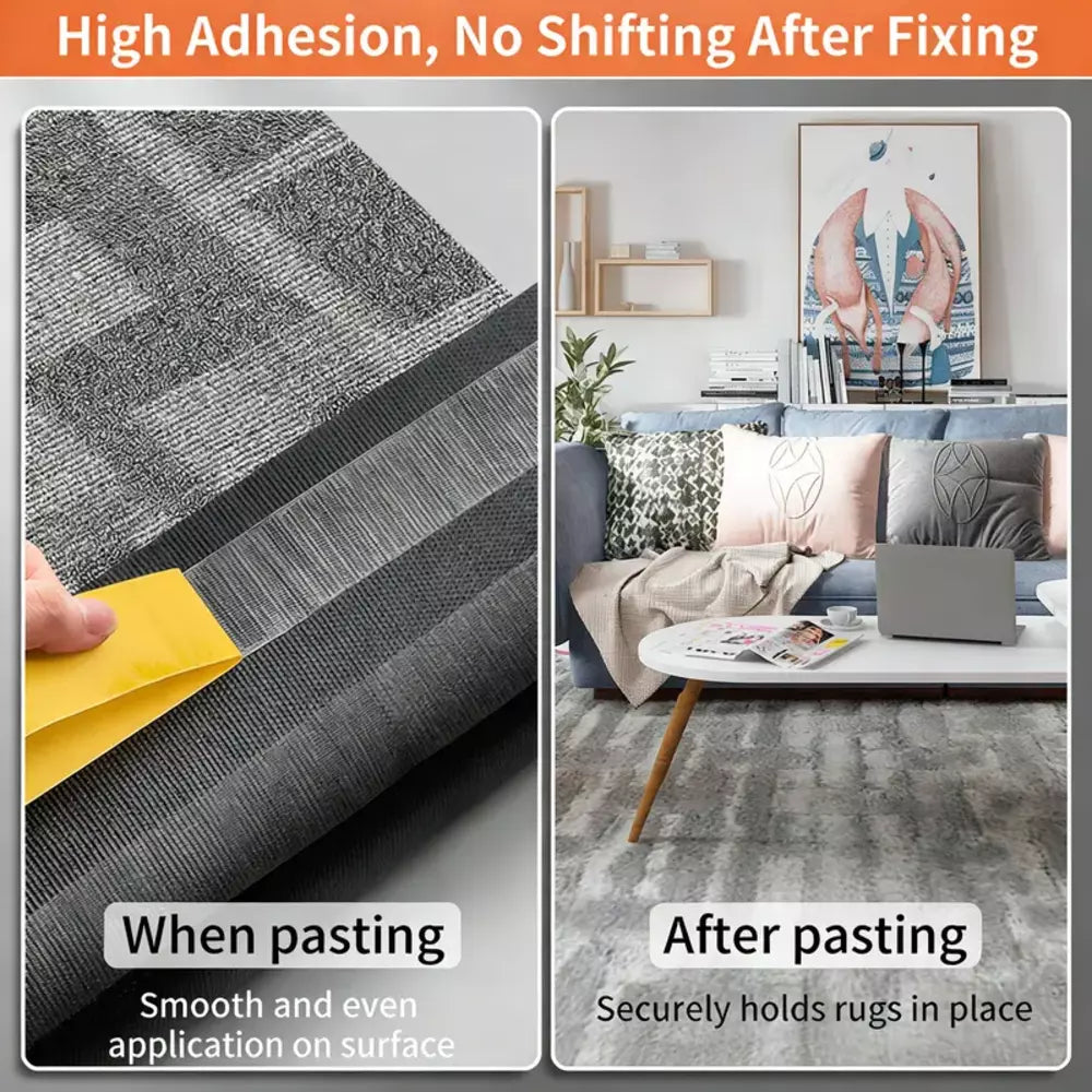 Double sided anti-slip tape for securing rugs and carpets