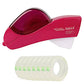 A red Eagle brand automatic tape dispenser shown with multiple rolls of clear tape featuring green adhesive strips, on a solid white background.