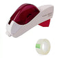 Eagle Auto Tape Dispenser in white and translucent red, shown with a roll of clear tape featuring green grid markings, on a white background.