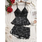 Black women's pajama set with love, heart and smiley print