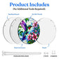 A diagram showing the included parts of the blooming hummingbird acrylic puzzle suncatcher such as backing board dust cover panel stainless steel chain nuts and screws