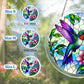 A size chart showing three hummingbird suncatchers in S M and L measuring 8 10 and 12 inches with a large size detail on the right