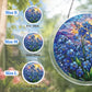A size chart showing three blue blossom suncatchers in S M and L measuring 8 10 and 12 inches with a large size detail on the right