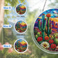 A size chart showing three cactus desert suncatchers in S M and L measuring 8 10 and 12 inches with a large size detail on the right