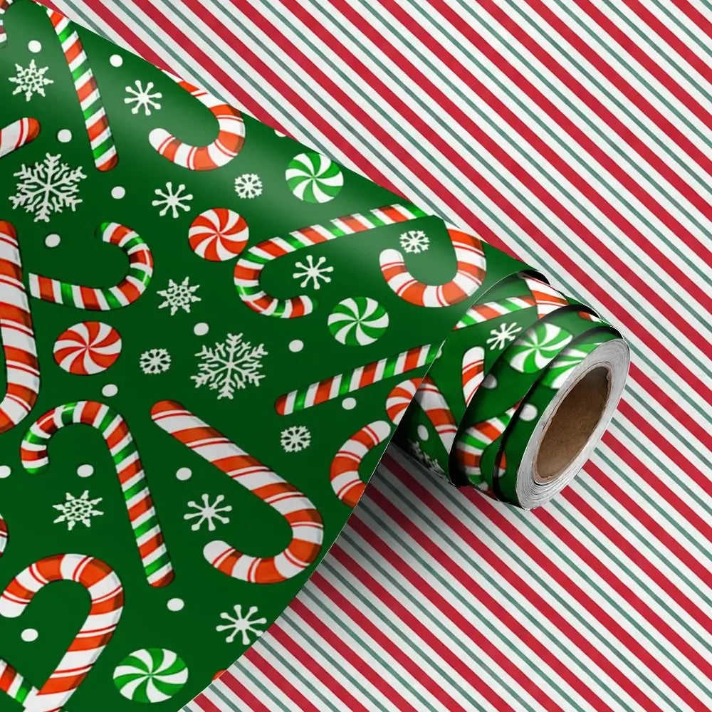 Christmas wrapping paper with candy cane illustrations