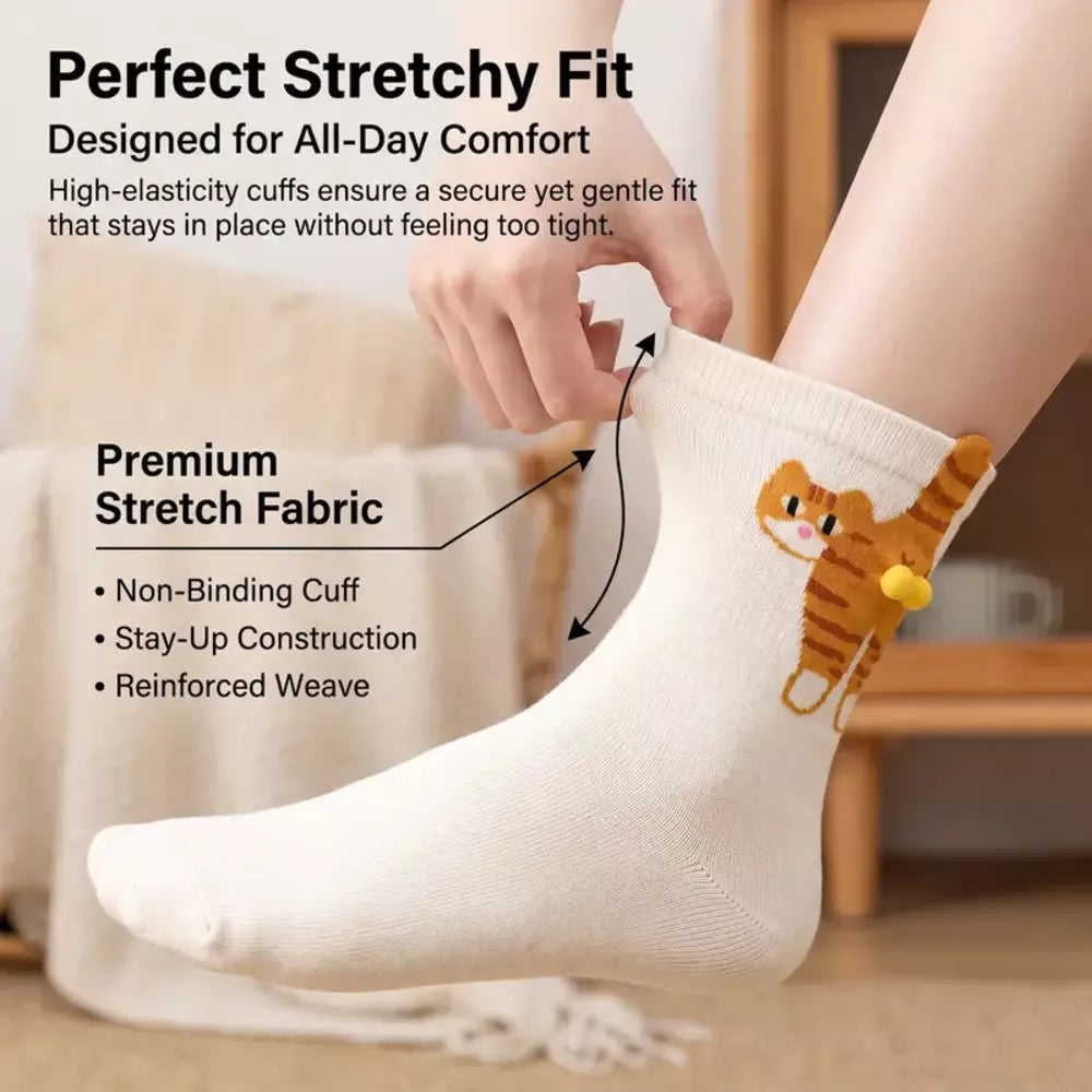 Novelty cat socks with a humorous three-dimensional design