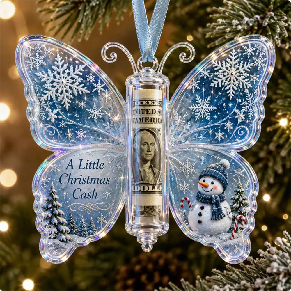 Christmas snowman scene butterfly-shaped ornament