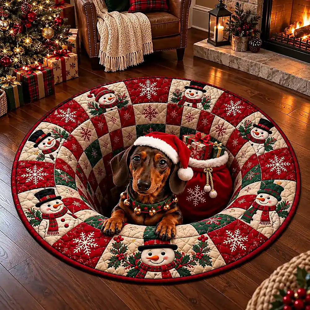 Christmas Dachshund Round Rug - C059