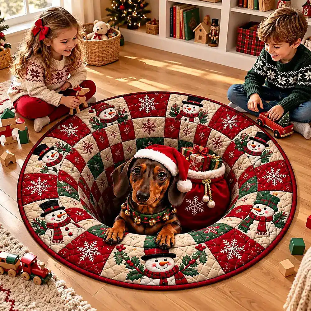 Christmas Dachshund Round Rug - C059
