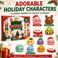 Promotional graphic for a Christmas-themed advent calendar set featuring cute squishy holiday characters. The image shows a red gift box labeled 'Dumpling Advent Calendar' alongside several small character figures styled like Santa, a reindeer, winter scarf, and festive colors.