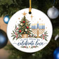 Christmas and Hanukkah ceramic ornament with a festive holiday design