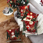 Four Christmas pillow cover designs featuring festive seasonal artwork