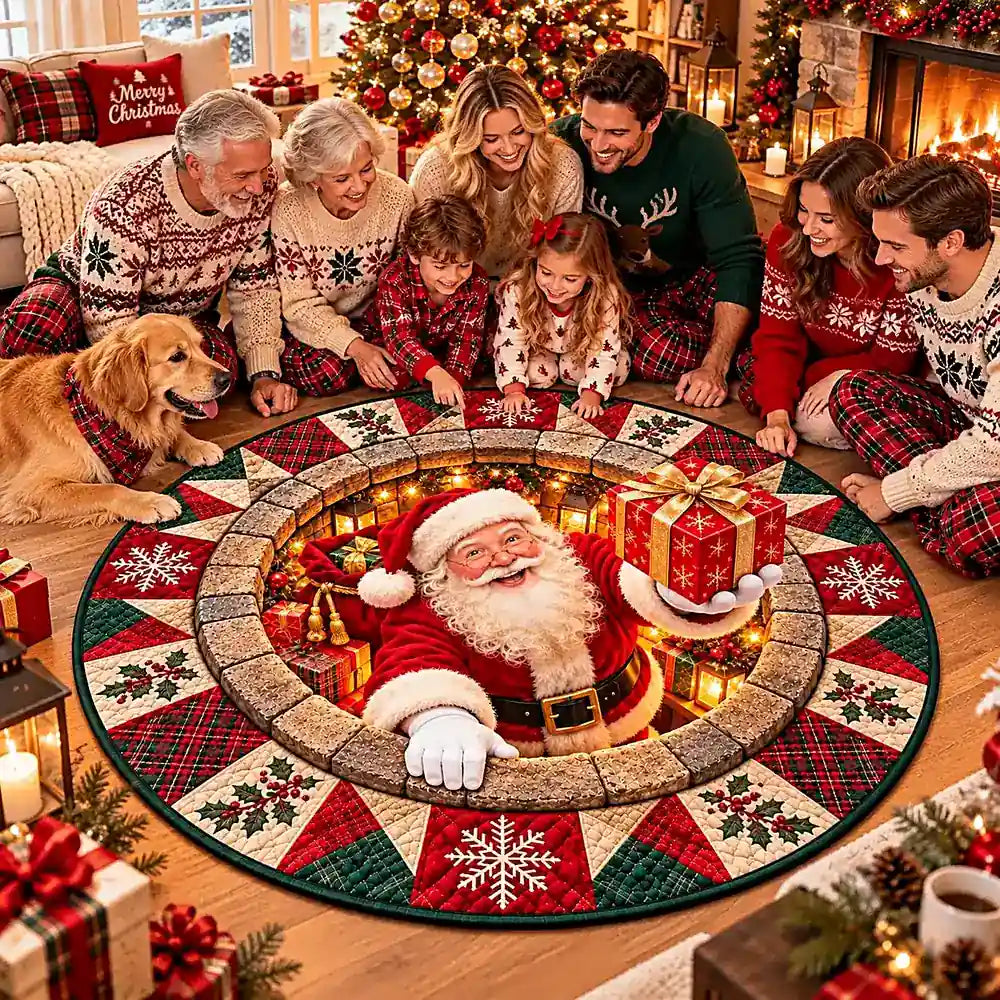 Christmas Santa Gift Round Rug - C049