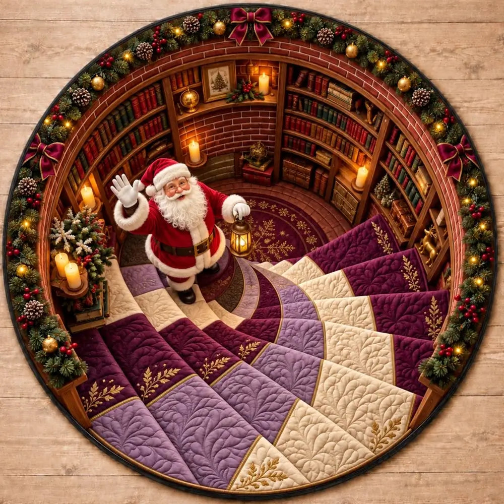 The Christmas Santa printed design on the round rug