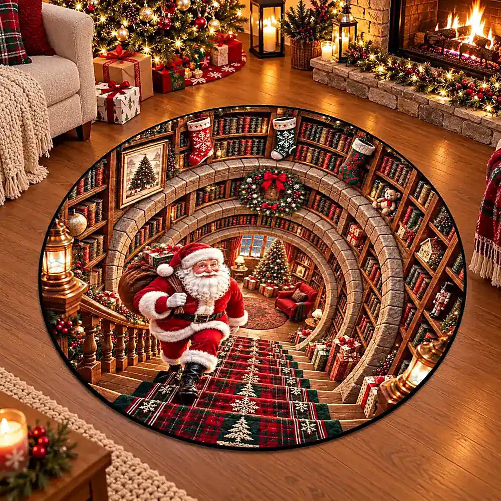 Christmas Santa With Library Round Rug 2 - C057