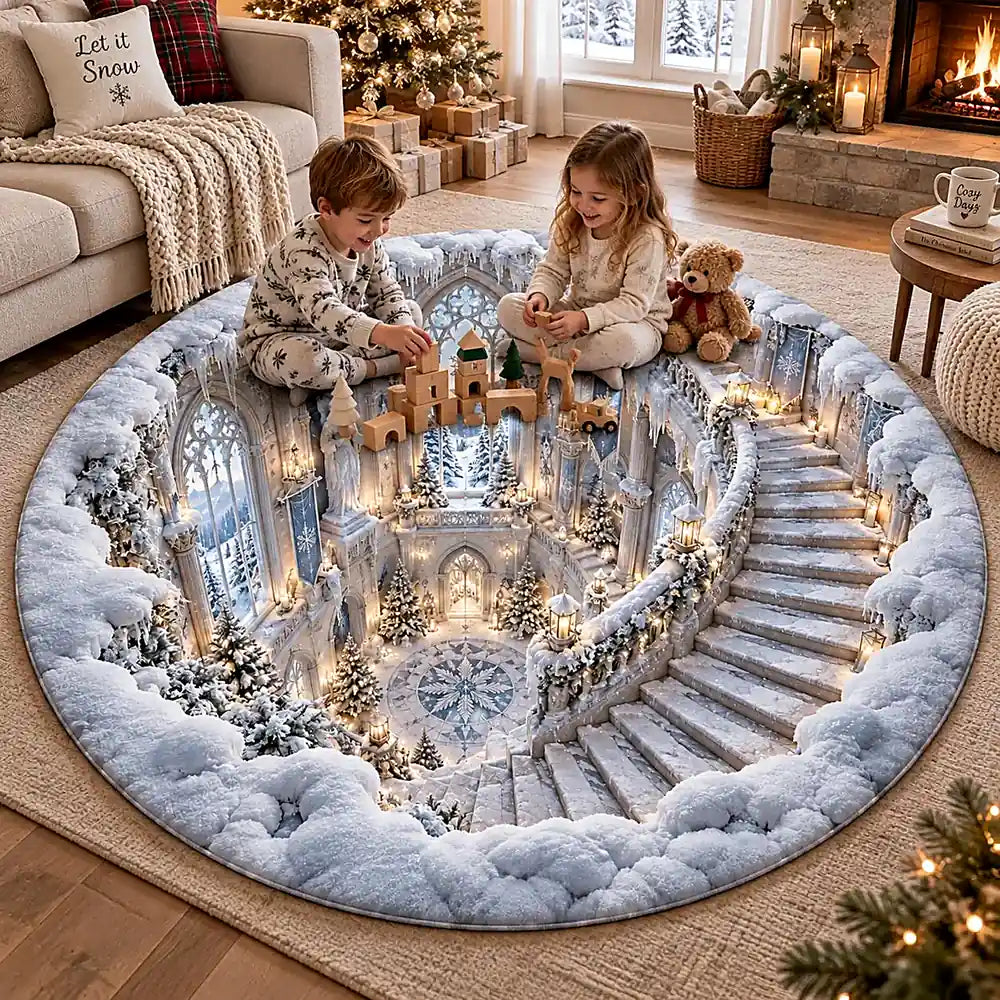 Christmas Snow Staircase Round Rug 2 - C065