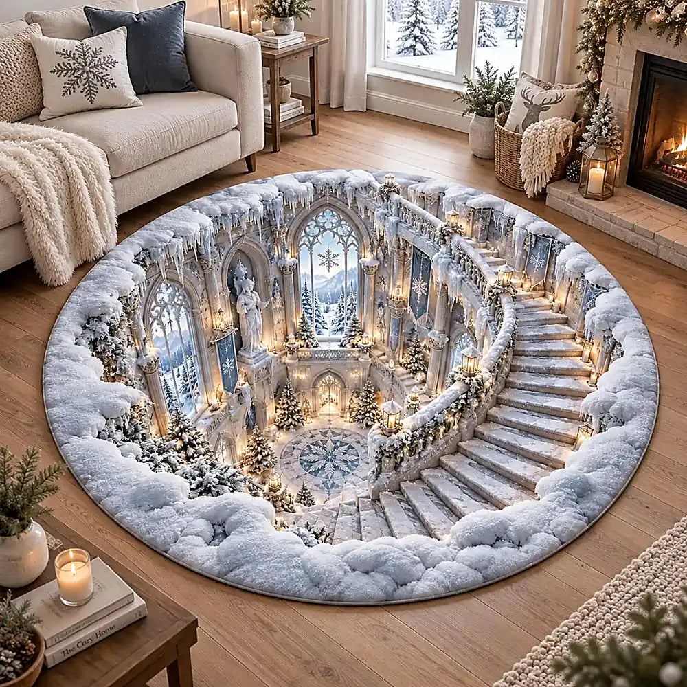 Christmas Snow Staircase Round Rug 2 - C065