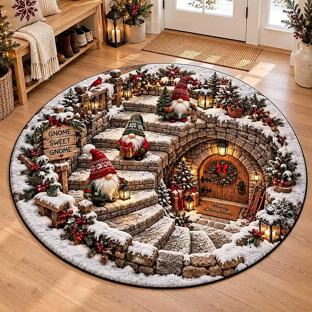 Christmas Sweet Gnome Round Rug - C063