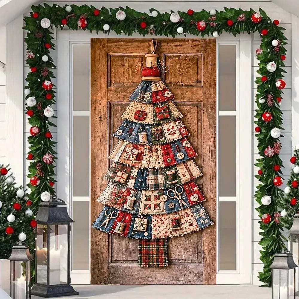 Festive Christmas door cover with a seasonal decorative print