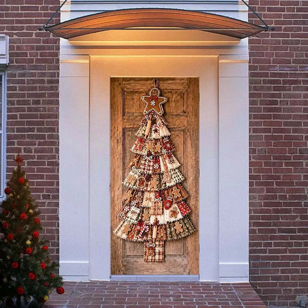 Close-up of the fabric texture on a quilted Christmas door cover