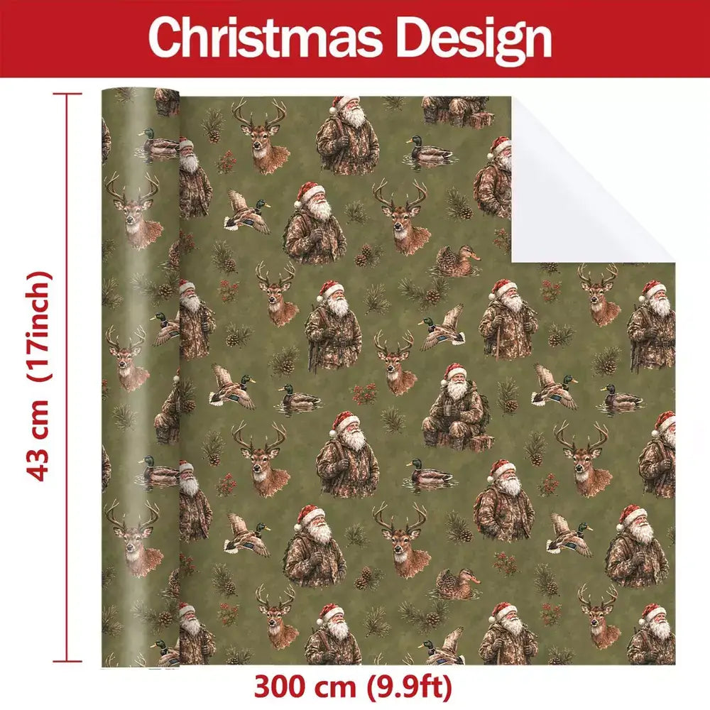 Rolled Christmas wrapping paper showing its printed design