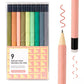 A set of nine pastel green and orange tone erasable gel pens in a plastic case beside a single pink pen closeup and ink line