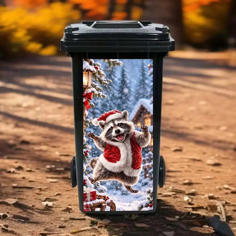Creative christmas trash can sticker with colourful cartoon