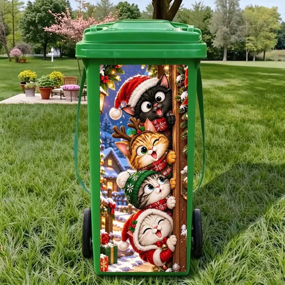 Cute cats trash can sticker for Christmas outdoor bin decoration
